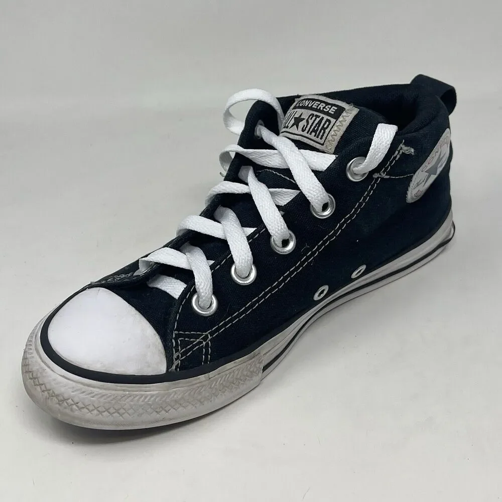 Converse All Star Mid Top Shoes Kids Size 3 Black Canvas Sneakers